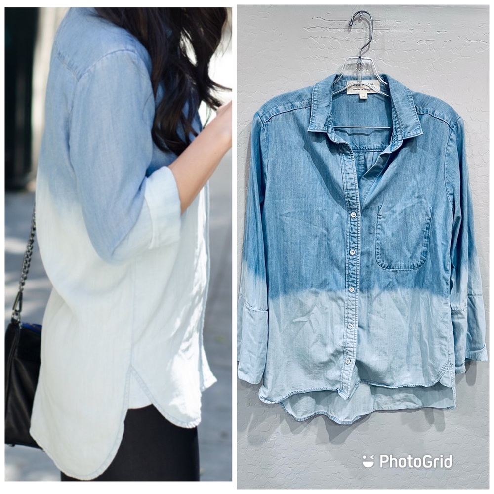 Anthro | Cloth and Stone M Tie Dye Chambray Denim Top